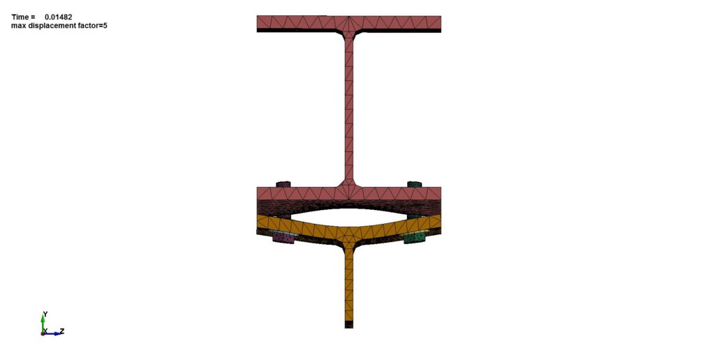 Front View: Bolted Connection Prying and Joint Separation (5x Magnification)